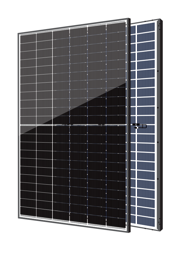 HGT650W SHT Series N-Type TOPCon bifacial solar module, front and rear views